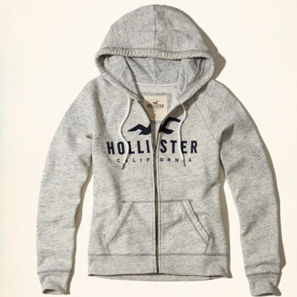 Hollister Graphic Full-Zip Hoodie Womens Grey